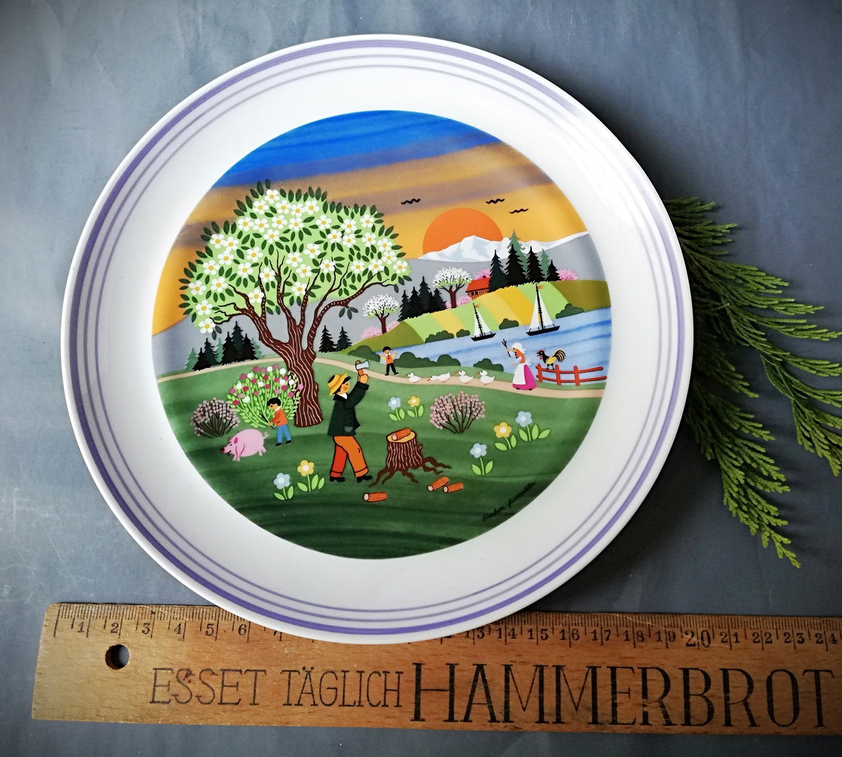 Porcelain plate for Easter, porcelain plate with burnt image, porcelain plate from Hutschenreuther, porcelain plate from Nixdorf,