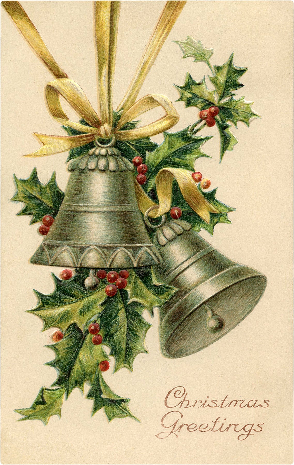 Vintage Weihnachtsglocken Illustration mit Stechpalme – Weihnachts-Kollektion Vintage Austria Shop