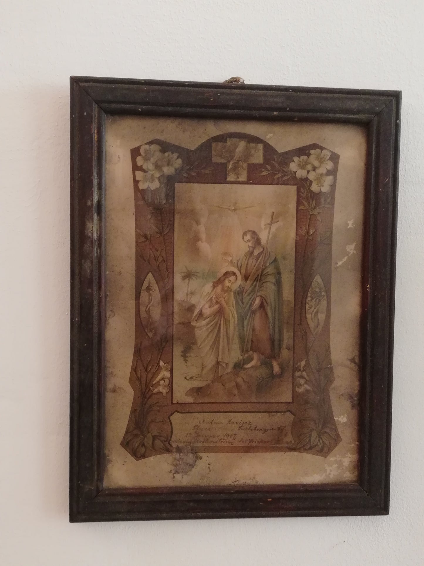 Antikes Heiligenbild katholische Taufe 1907