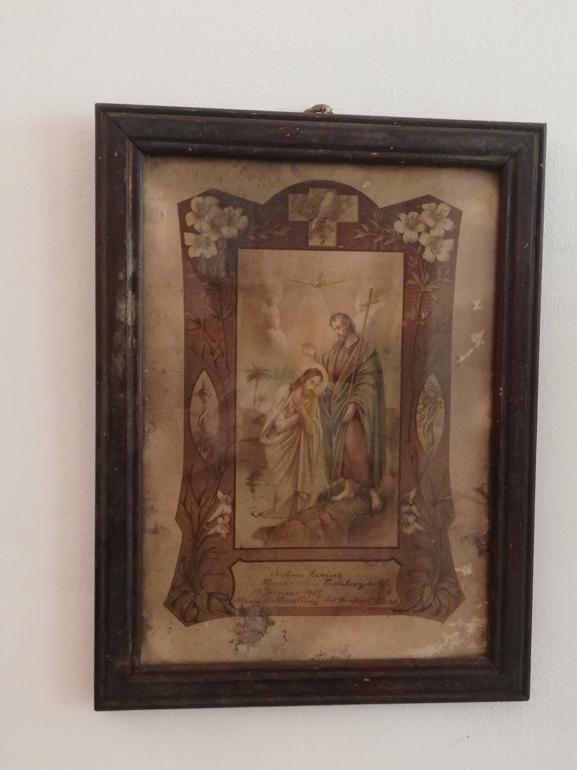 Antikes Heiligenbild katholische Taufe 1907