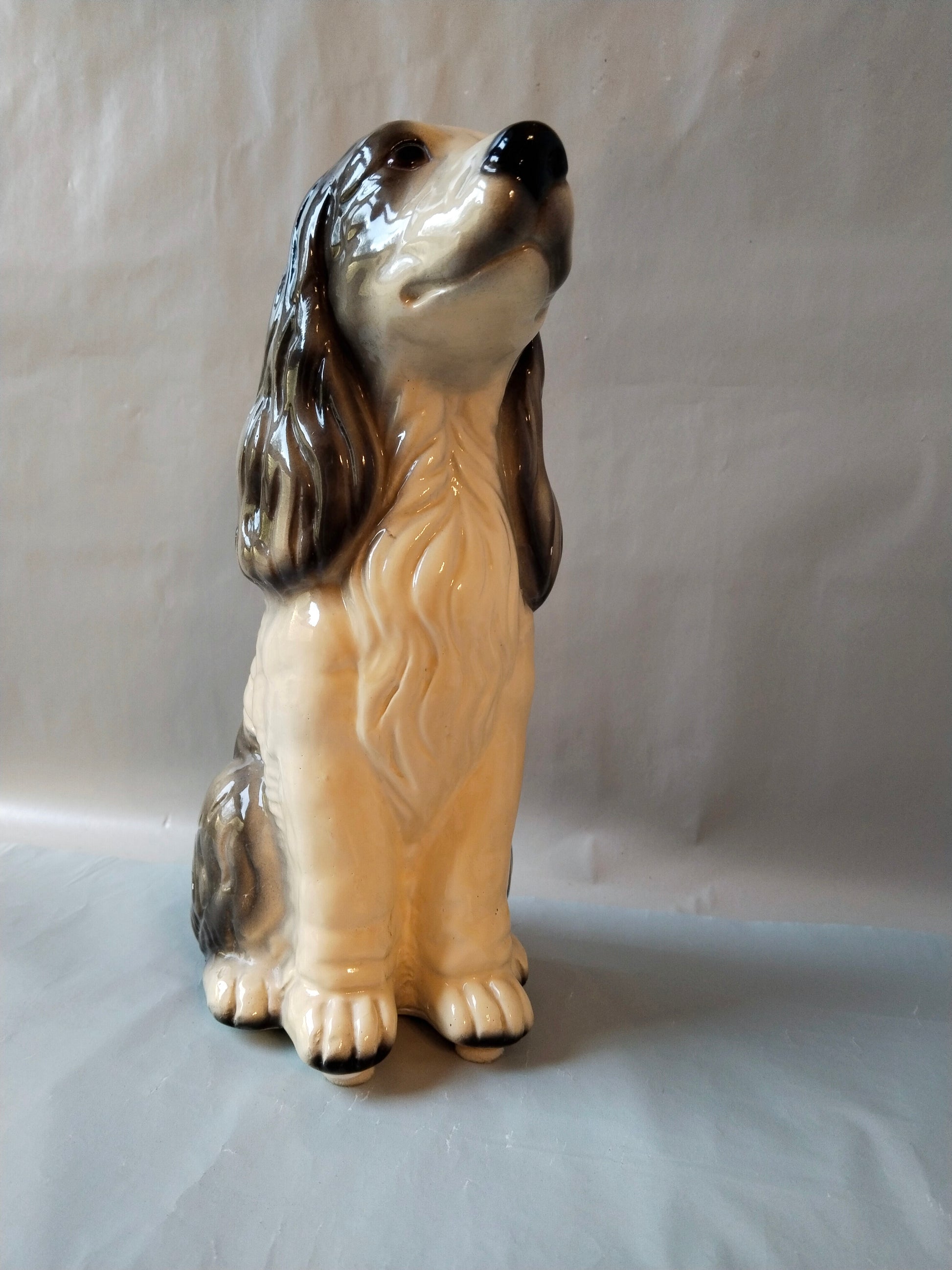 Keramikhund Vintage 1950er Jahre Dekoration. Frontalansicht.