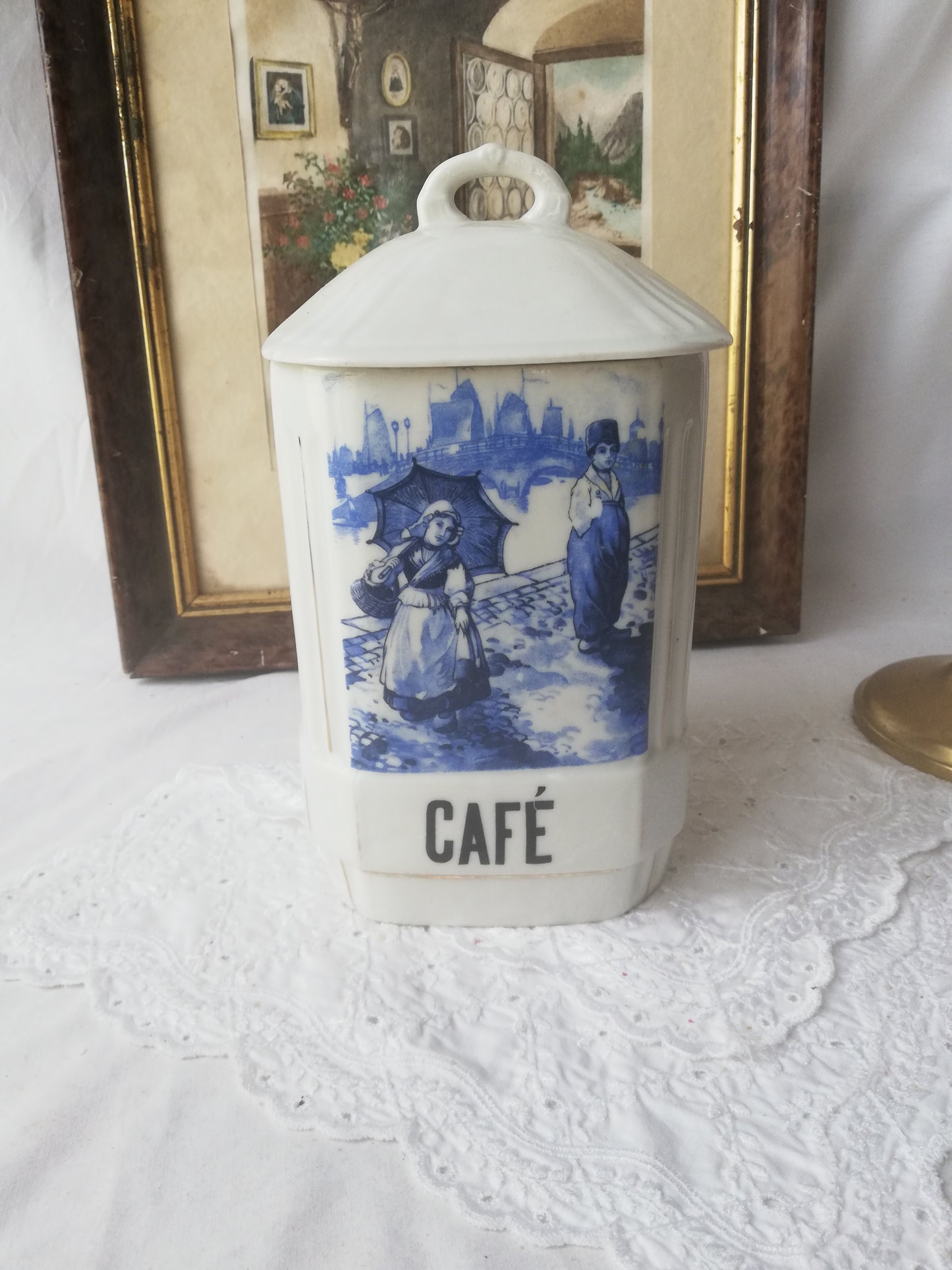 Vintage Kaffeedose aus Porzellan mit Deckel