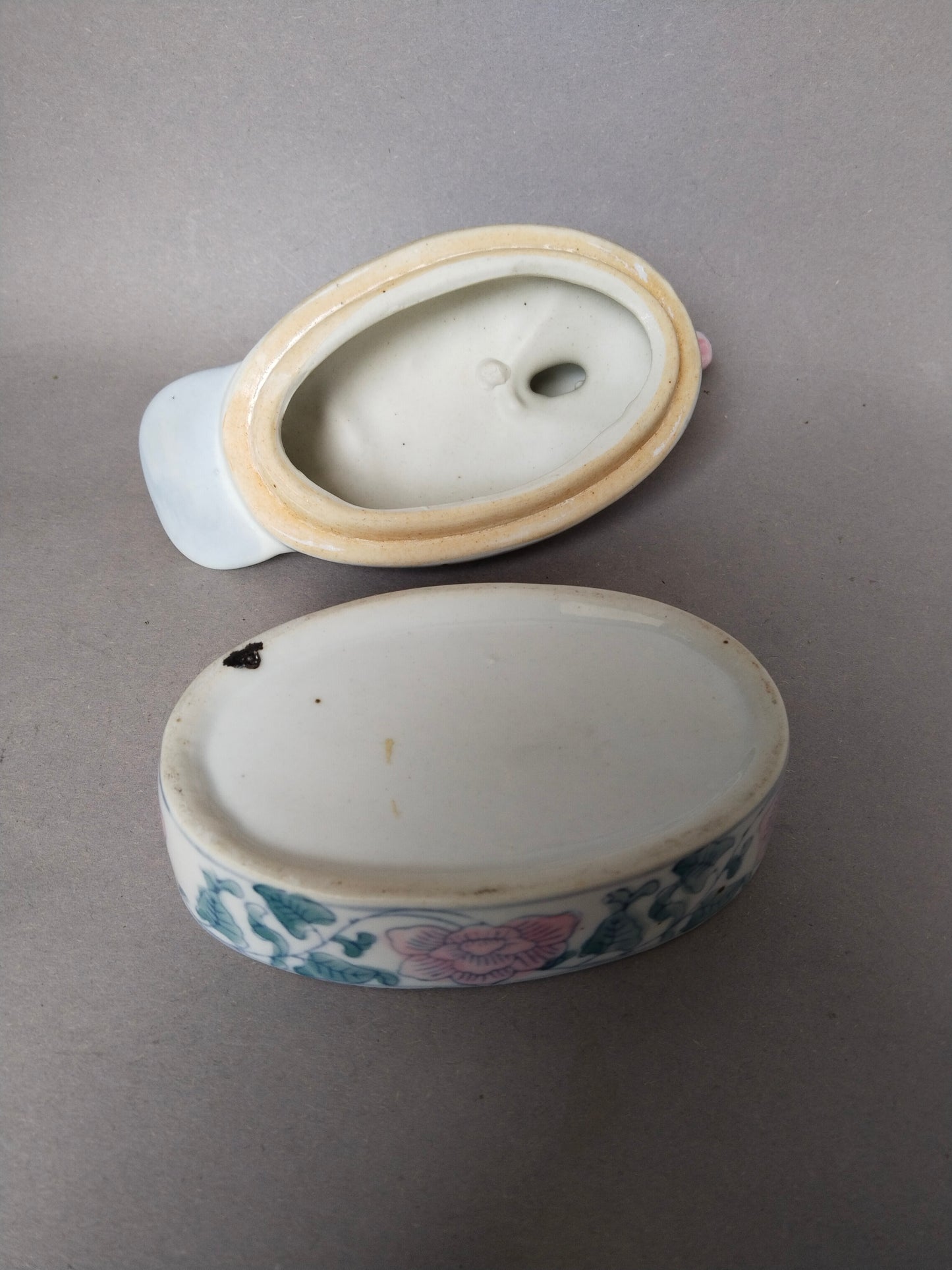 Porzellan Enten-Deckeldose – Blütendekor Blau Rosa, Vintage Schmuckdose, St. Pölten Fund