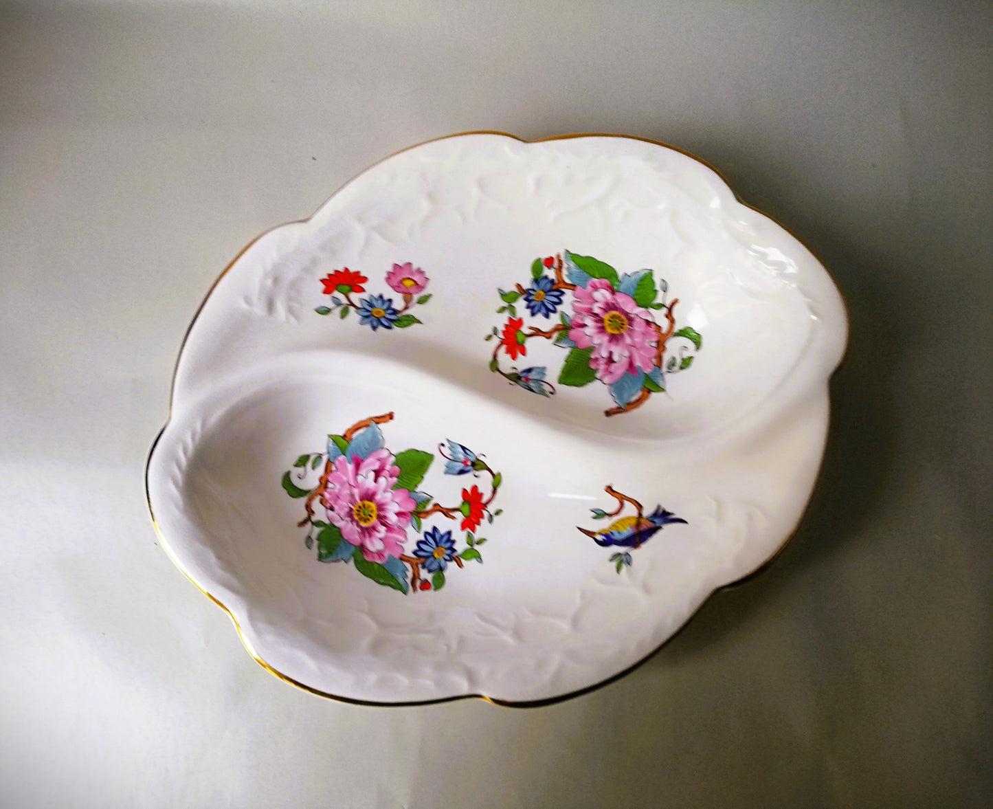 Aynsley Pembroke ovale Porzellanschale mit Eisvogel Motiv England Vintage