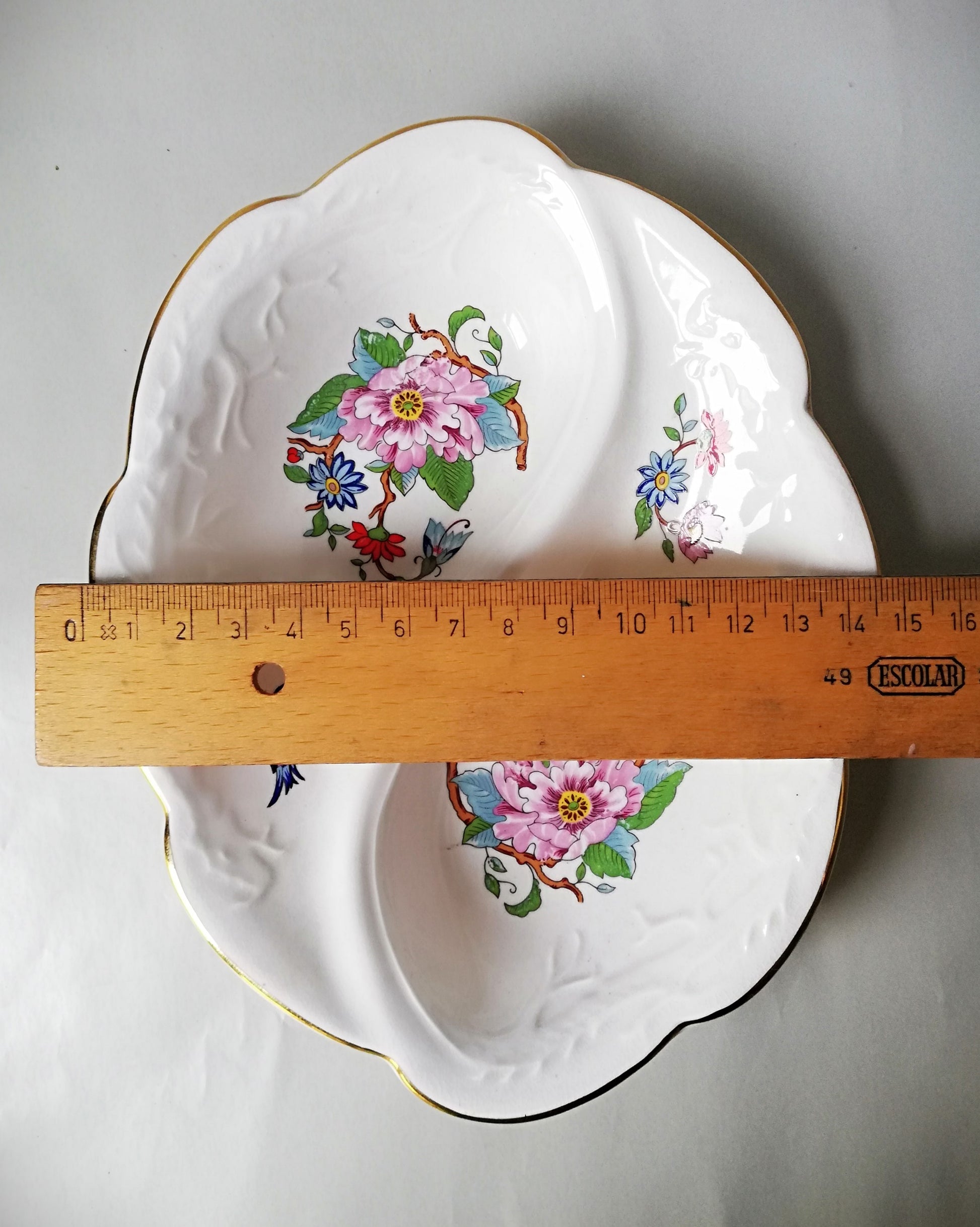 Aynsley Pembroke ovale Porzellanschale mit Eisvogel Motiv England Vintage. Mit Lineal.