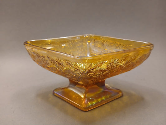 Art Deco Fußschale Bernstein – Irisierendes Karnevalsglas, ca. 1930-1950