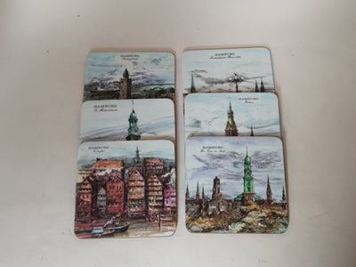 Sechs Vintage Hamburg Untersetzer aus Melamin mit Städtemotiven, Set von Schuberth