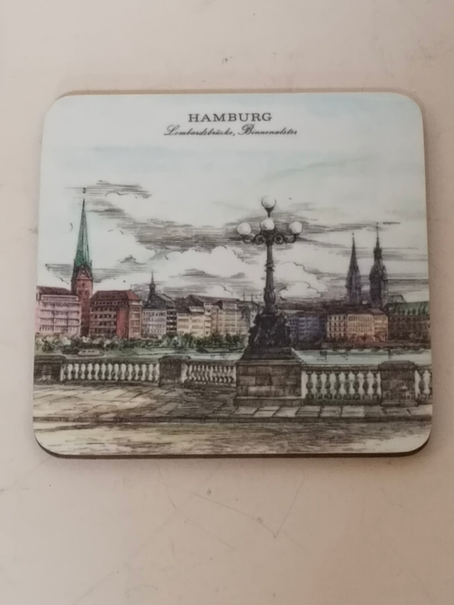 Untersetzer Hamburg Lombardsbrücke und Binnenalster, Vintage Städteansicht