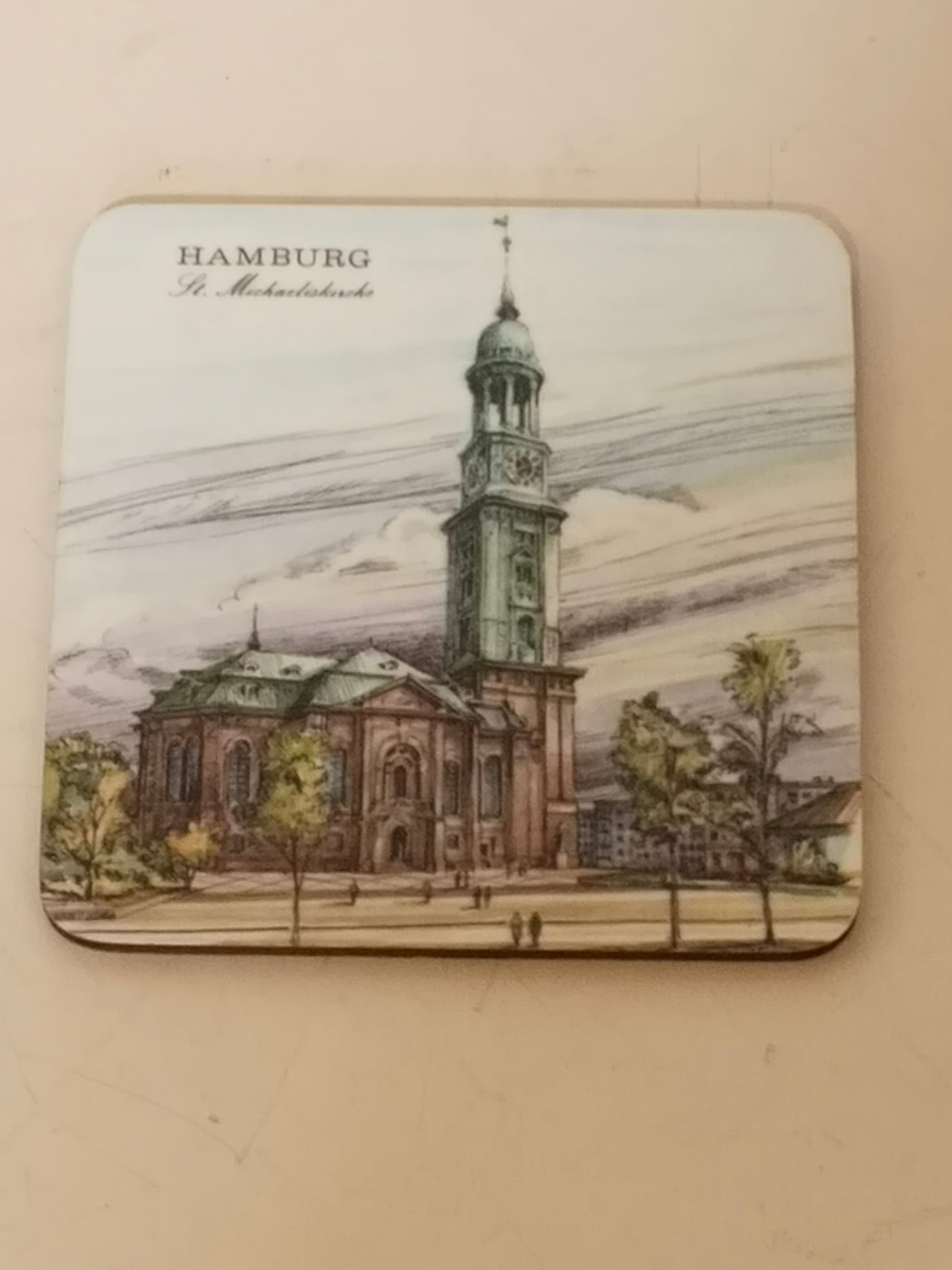 Untersetzer Hamburg St. Michaeliskirche der Michel, Vintage Untersetzer