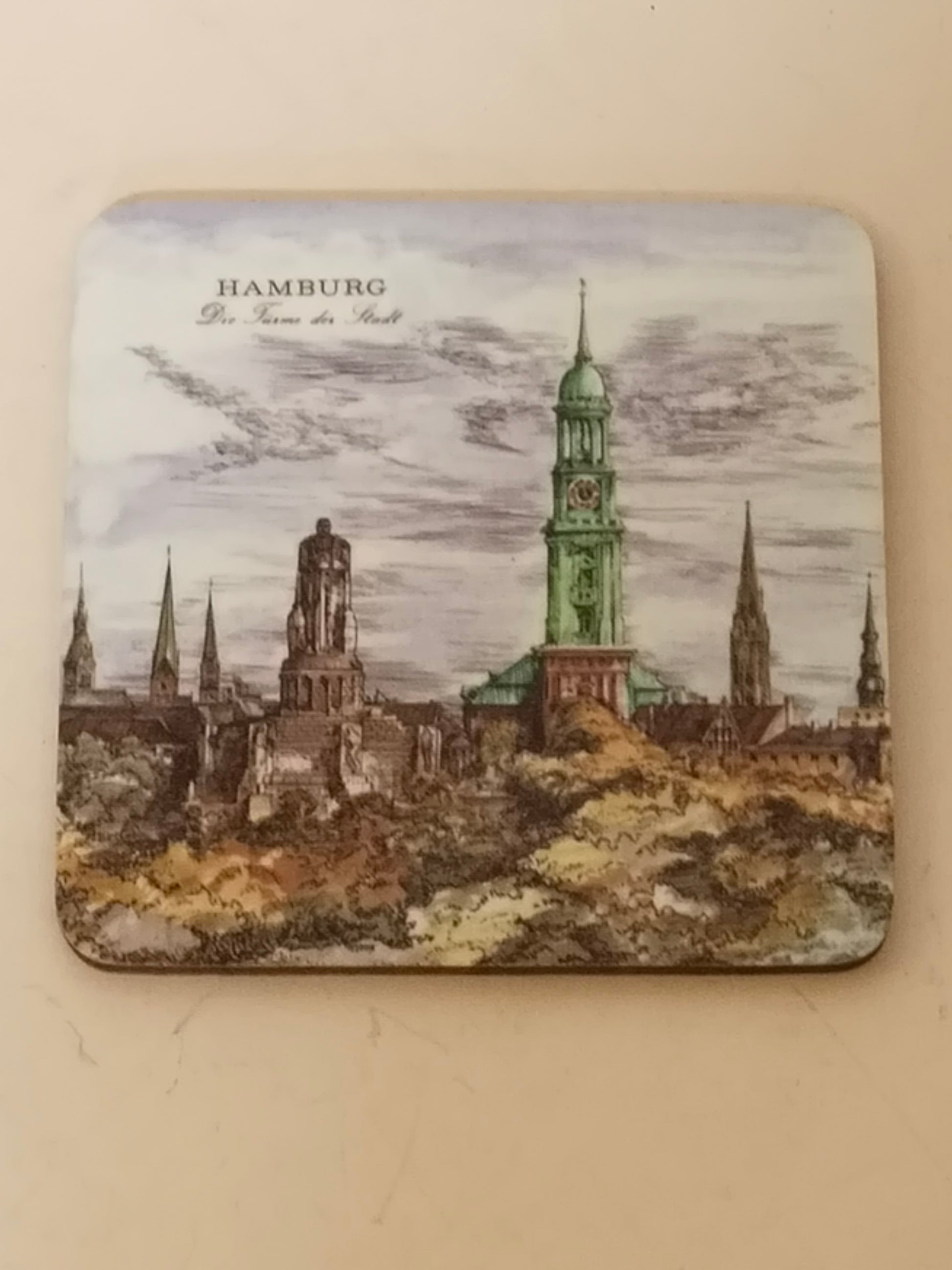 Untersetzer Hamburg Rathaus mit Turm, Vintage Melamin Untersetzer
