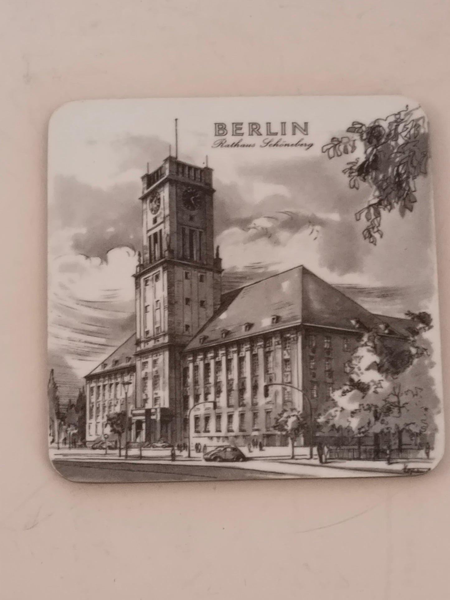 Berlin Untersetzer 6er-Set – Vintage Melamin Korkuntersetzer, Schwarz-Weiß Stadtansichten W-Germany