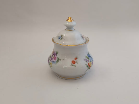 Vintage Porzellan-Zuckerdose „Burg-Lindau“ – Klassisches Dekor mit Goldrand – ca. 1960er Jahre