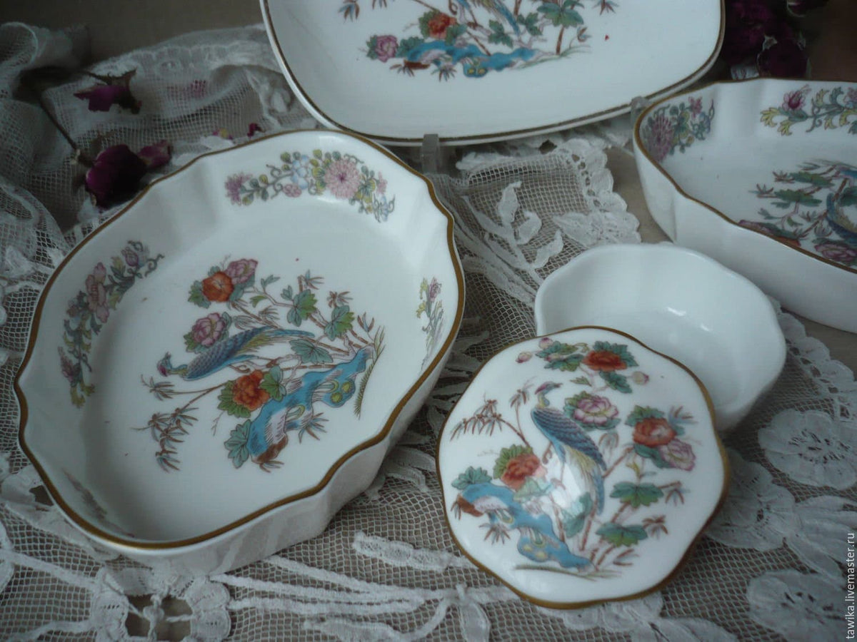 Wedgwood Kutani Crane Set mit Schälchen und Dose, Gesamtansicht
