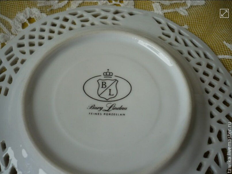 Porcelain plate set 3 with perforated pattern, Lindau Castle, 3 pieces, Vintage, Germany
