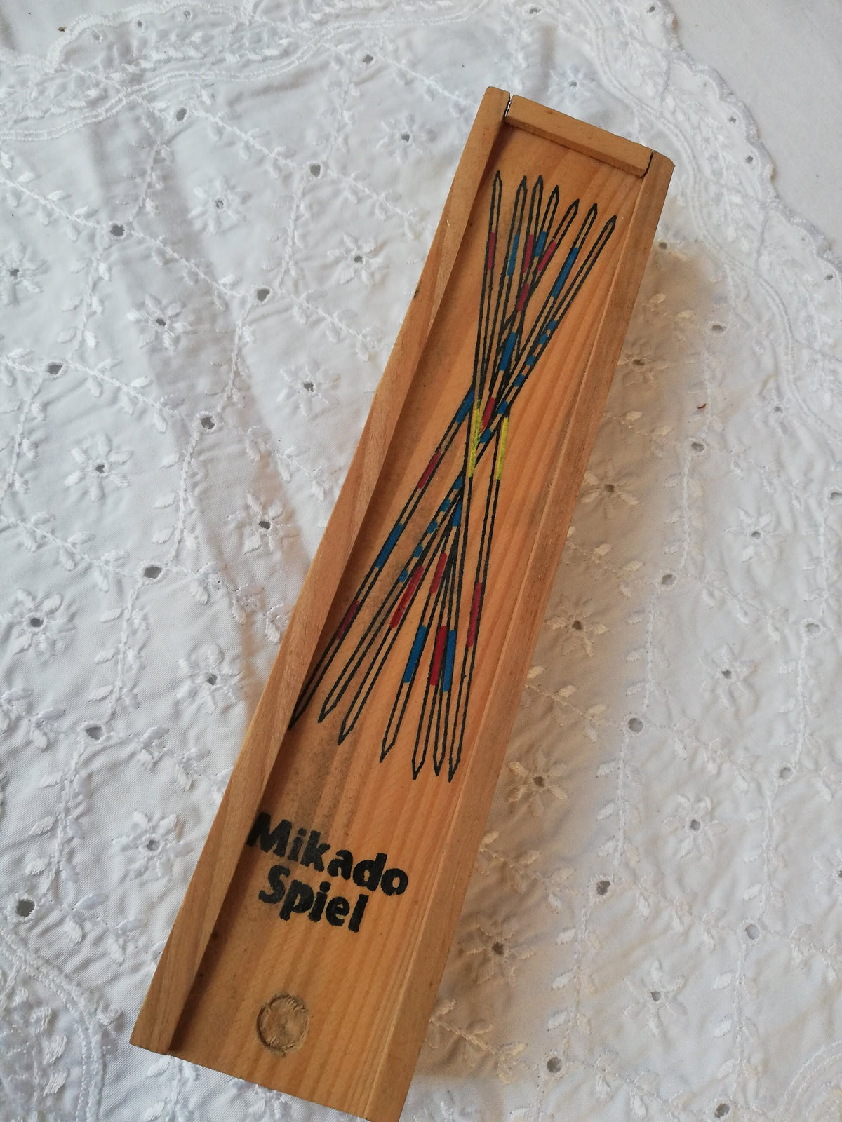Mikado-Spiel aus Holz, Werbegeschenk der Creditanstalt-Bankverein – Gesamtansicht, Vintage Österreich 1990er