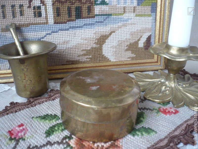 Runde Vintage Messingdose mit Deckel, poliert, Ø 7 cm, 1950er