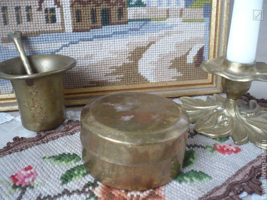 Runde Vintage Messingdose mit Deckel, poliert, Ø 7 cm, 1950er