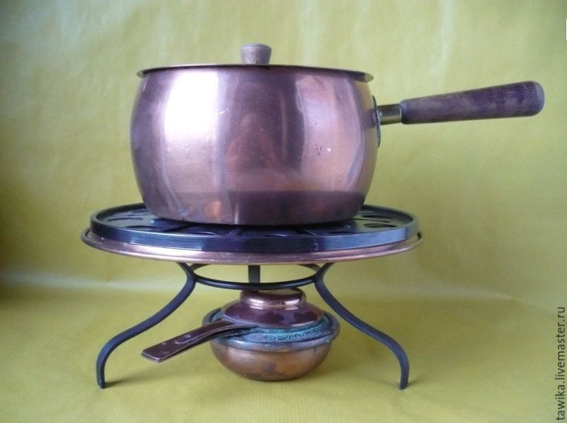 Vollständiges Kupfer-Fondue-Set aus Deutschland – Gesamtansicht, Vintage 1960er