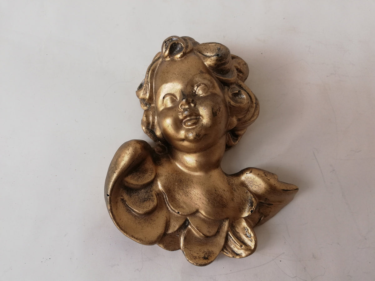 Vergoldeter Engelskopf mit Flügeln, Barockstil – Gesamtansicht, Österreich 1950er