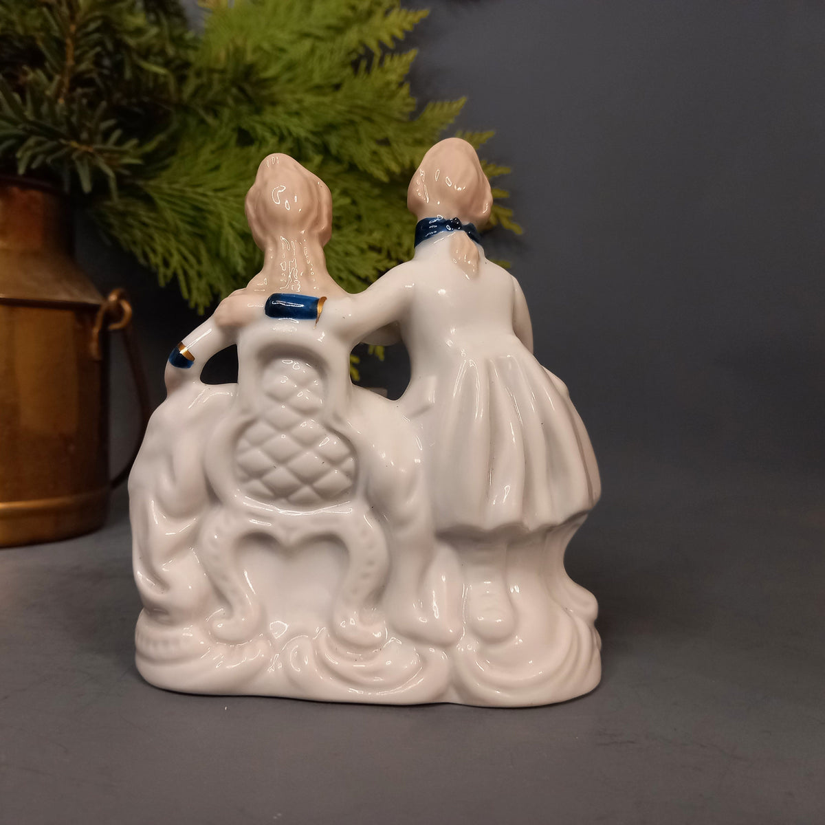 Porcelain figure in rococo style with cavalier and lady drinking tea, vintage, antique from Germany