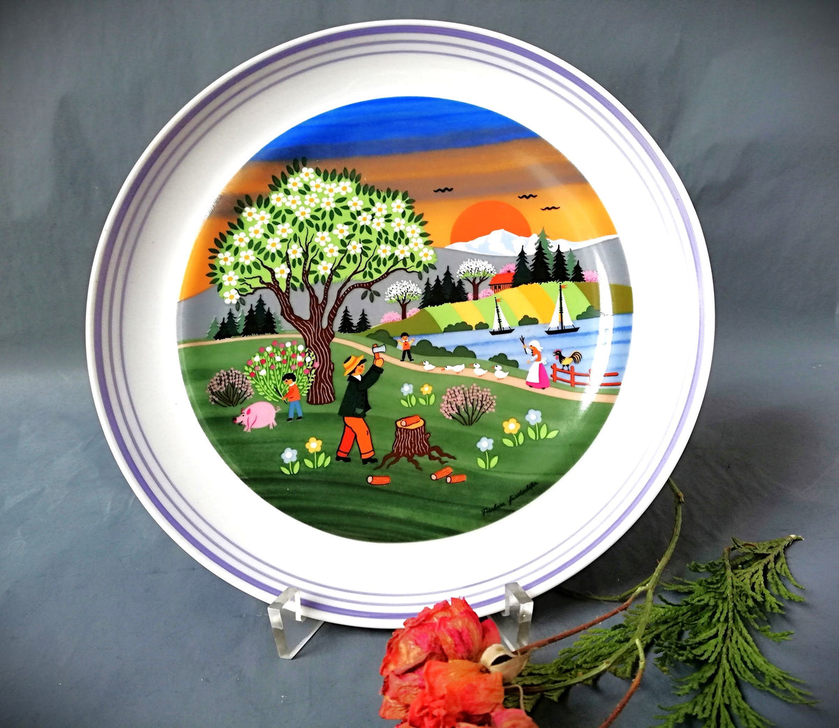 Porcelain plate for Easter, porcelain plate with burnt image, porcelain plate from Hutschenreuther, porcelain plate from Nixdorf,