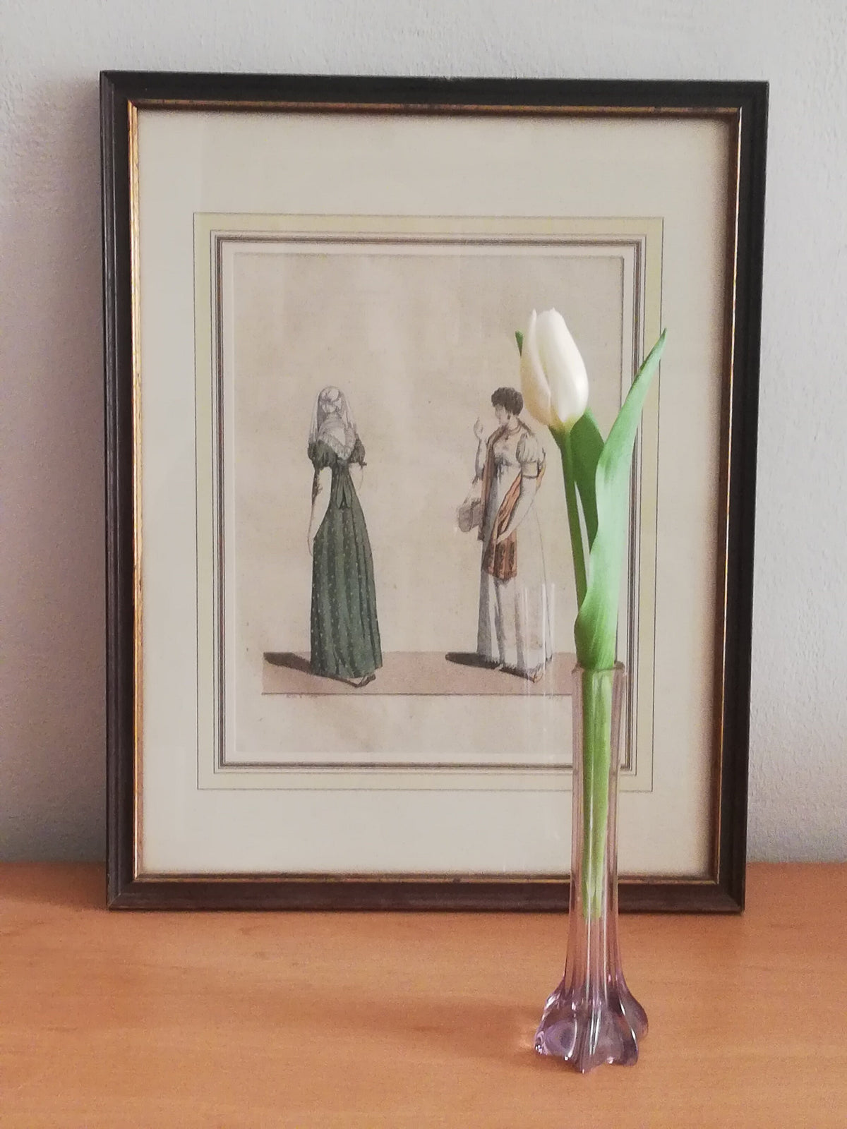 Elegant, narrow flower vase for single-stemmed flowers. graceful vase for the lunch table, purple vase as a flower decoration,