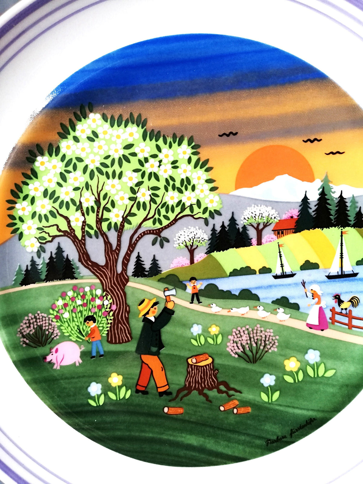 Porcelain plate for Easter, porcelain plate with burnt image, porcelain plate from Hutschenreuther, porcelain plate from Nixdorf,