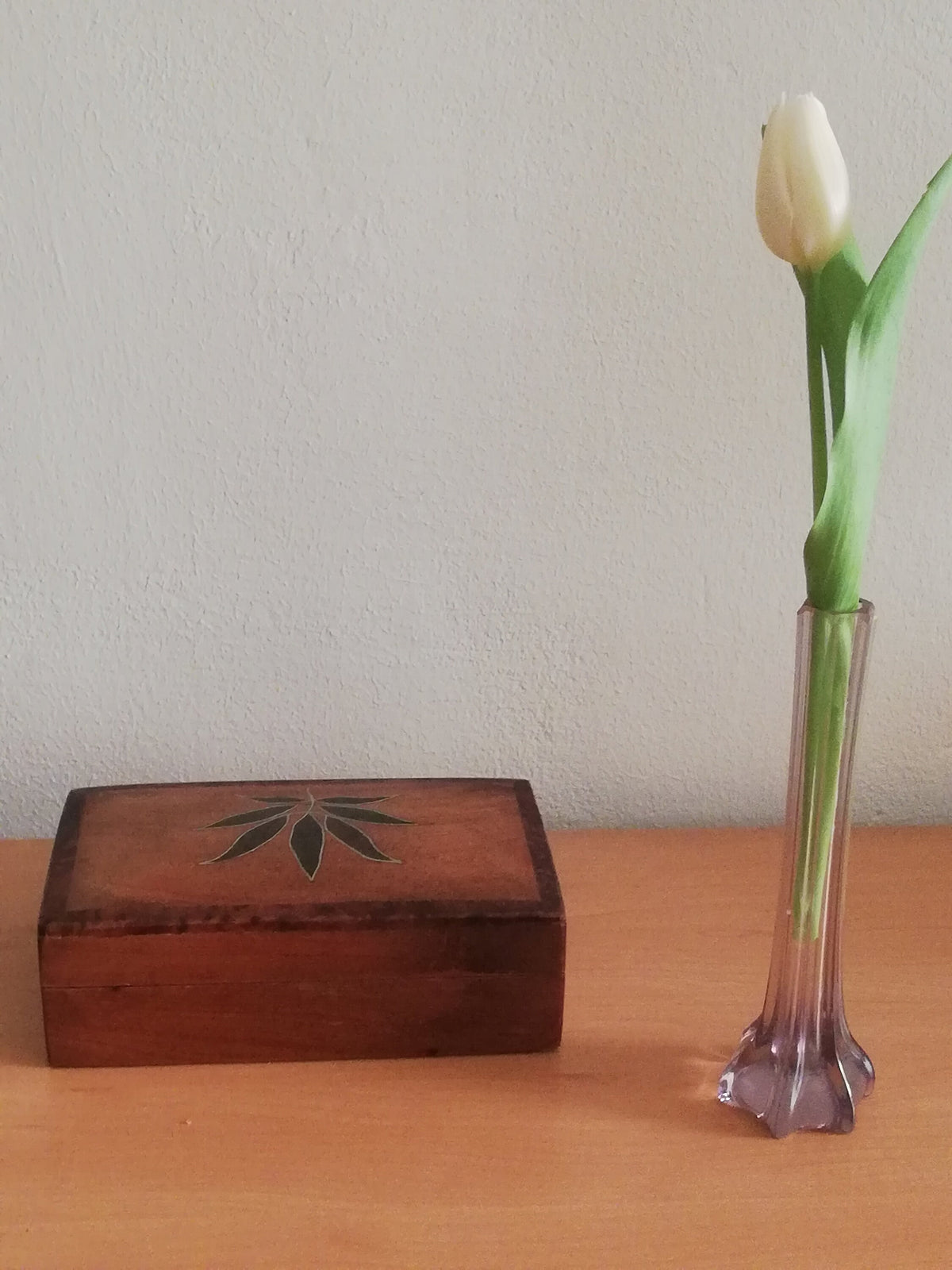 Elegant, narrow flower vase for single-stemmed flowers. graceful vase for the lunch table, purple vase as a flower decoration,