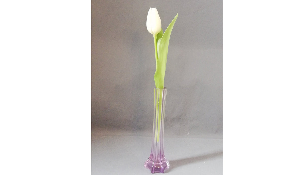 Elegant, narrow flower vase for single-stemmed flowers. graceful vase for the lunch table, purple vase as a flower decoration,