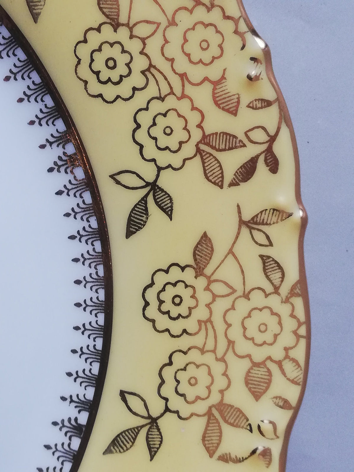 Fahne des Tellers mit Blumendekor und feinem Rand, Nahaufnahme