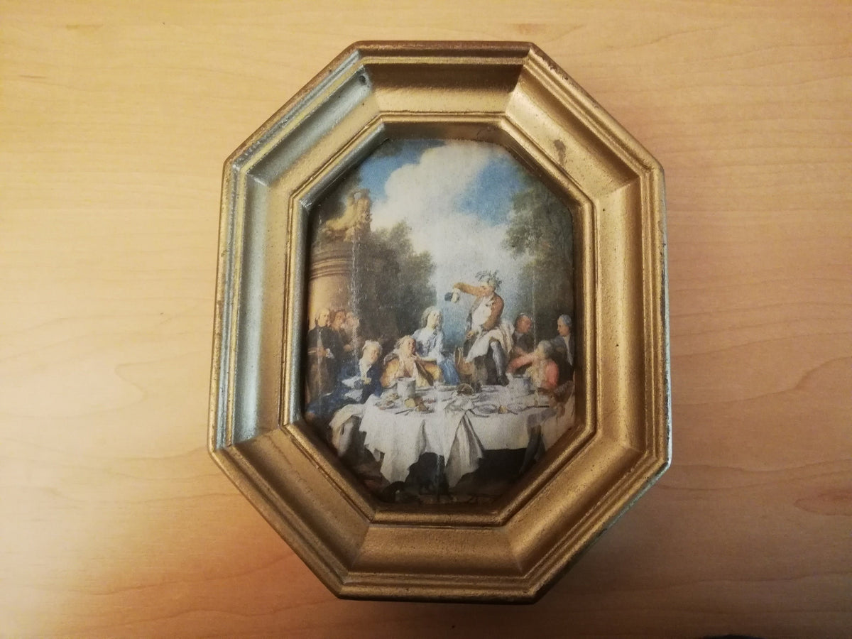 Miniaturbild auf Seide mit barocker Trinkszene, Gesamtansicht