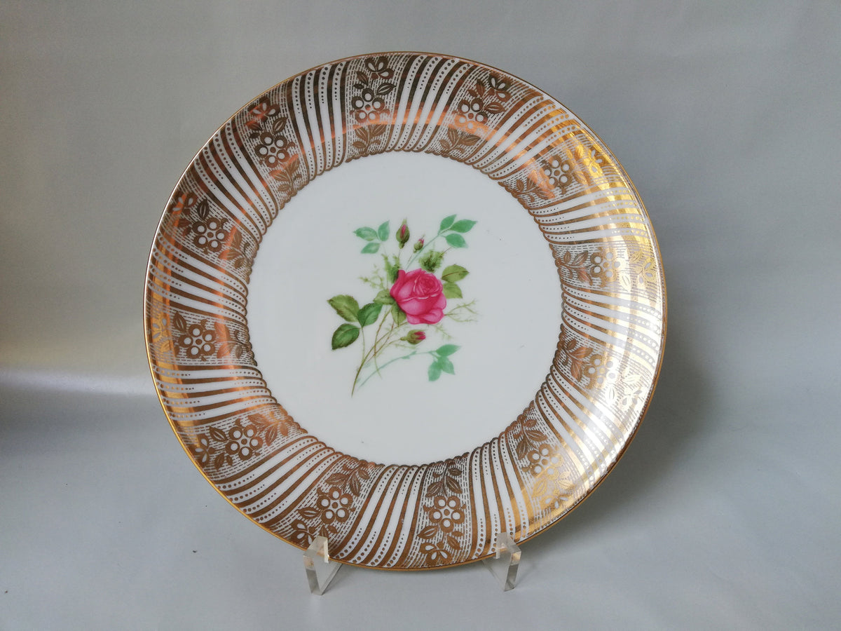 Winterling Porzellan-Zierteller mit einer roten Rose und Goldstreifen, Gesamtansicht