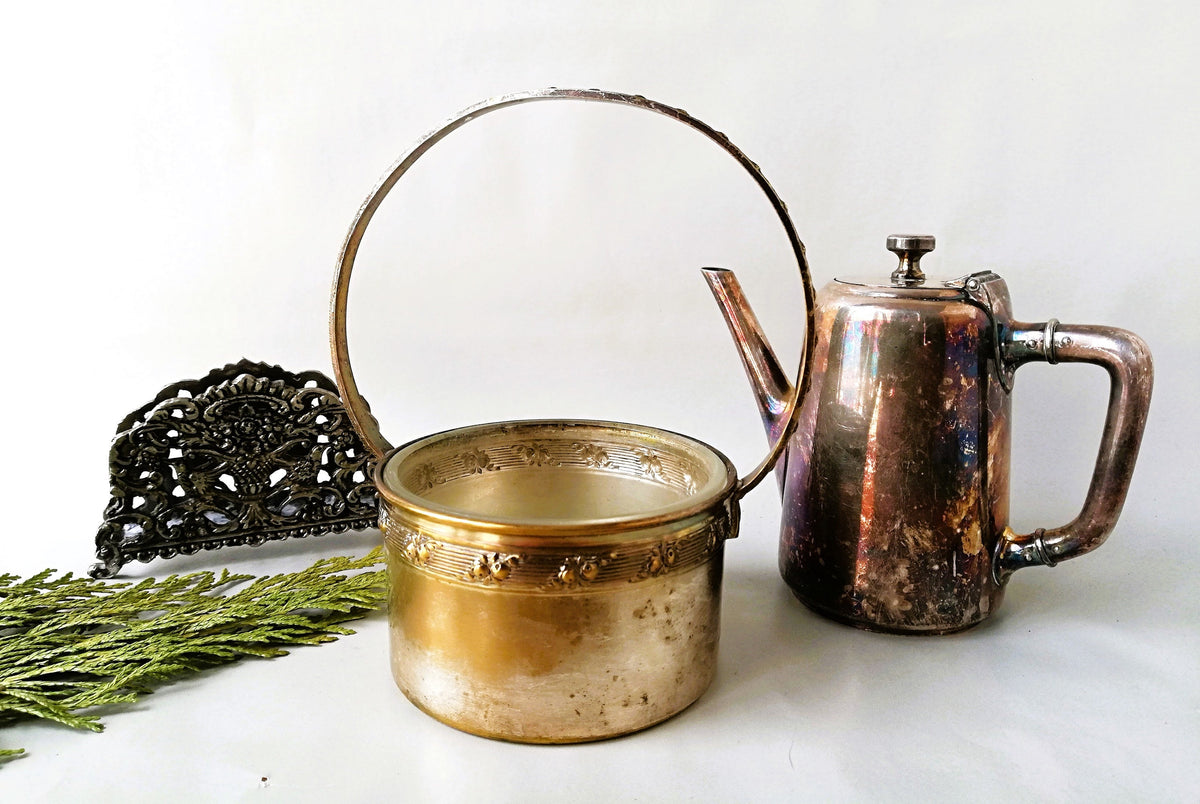 Antique candy bowl made of Alpacca silver, Art Nouveau box from Argentor, old candy box with handle made of Alpacca silver