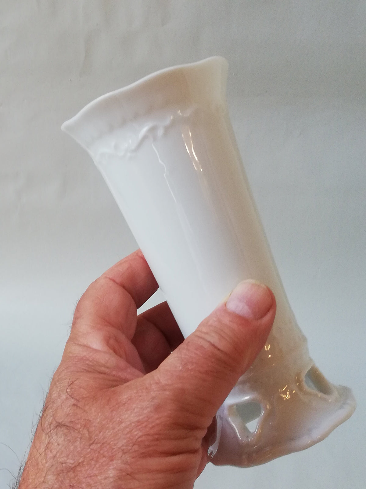 Fine porcelain vase with relief pattern and hole design - white - decorative highlight