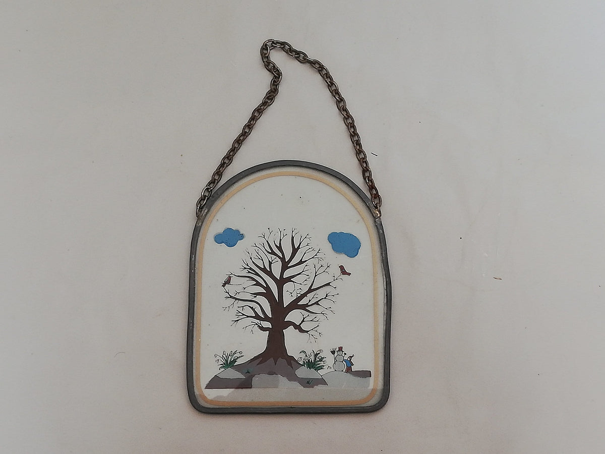 Vintage Glasbild in Zinnrahmen aus der Vier-Jahreszeiten-Serie: Winter – Gesamtansicht, 1970er