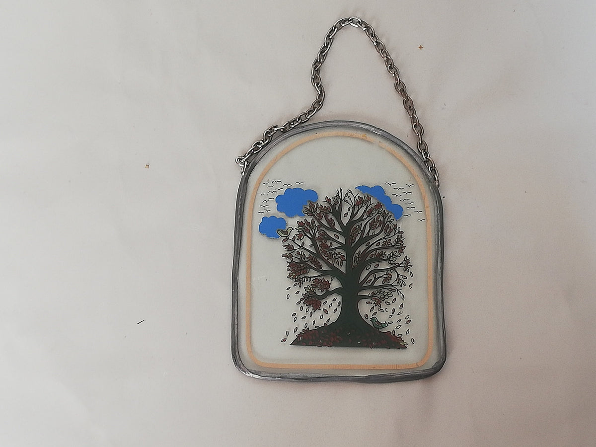 Vintage Glasbild in Zinnrahmen aus der Vier-Jahreszeiten-Serie: Herbst – Gesamtansicht, 1970er