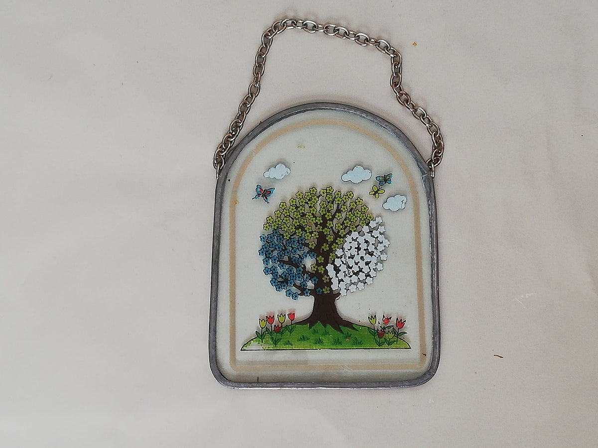 Vintage Glasbild in Zinnrahmen aus der Vier-Jahreszeiten-Serie: Frühling – Gesamtansicht, 1970er