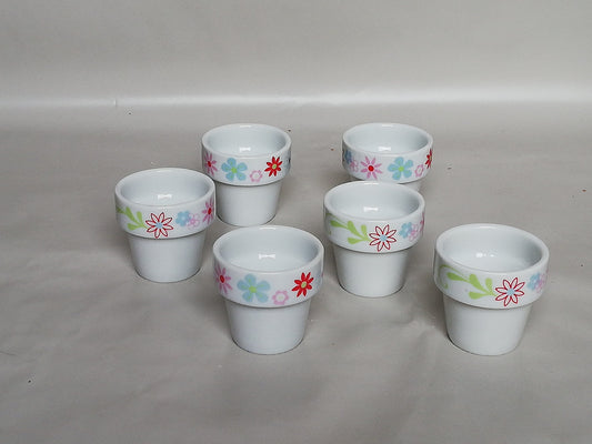 Sechs Vintage Porzellan-Eierbecher mit Blumendekor unter Glasur, 1990er