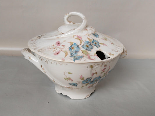 Antique large porcelain sugar bowl – 50 years old – with flower decoration – Shabby Chic – Perfect as a gift or vintage decoration.