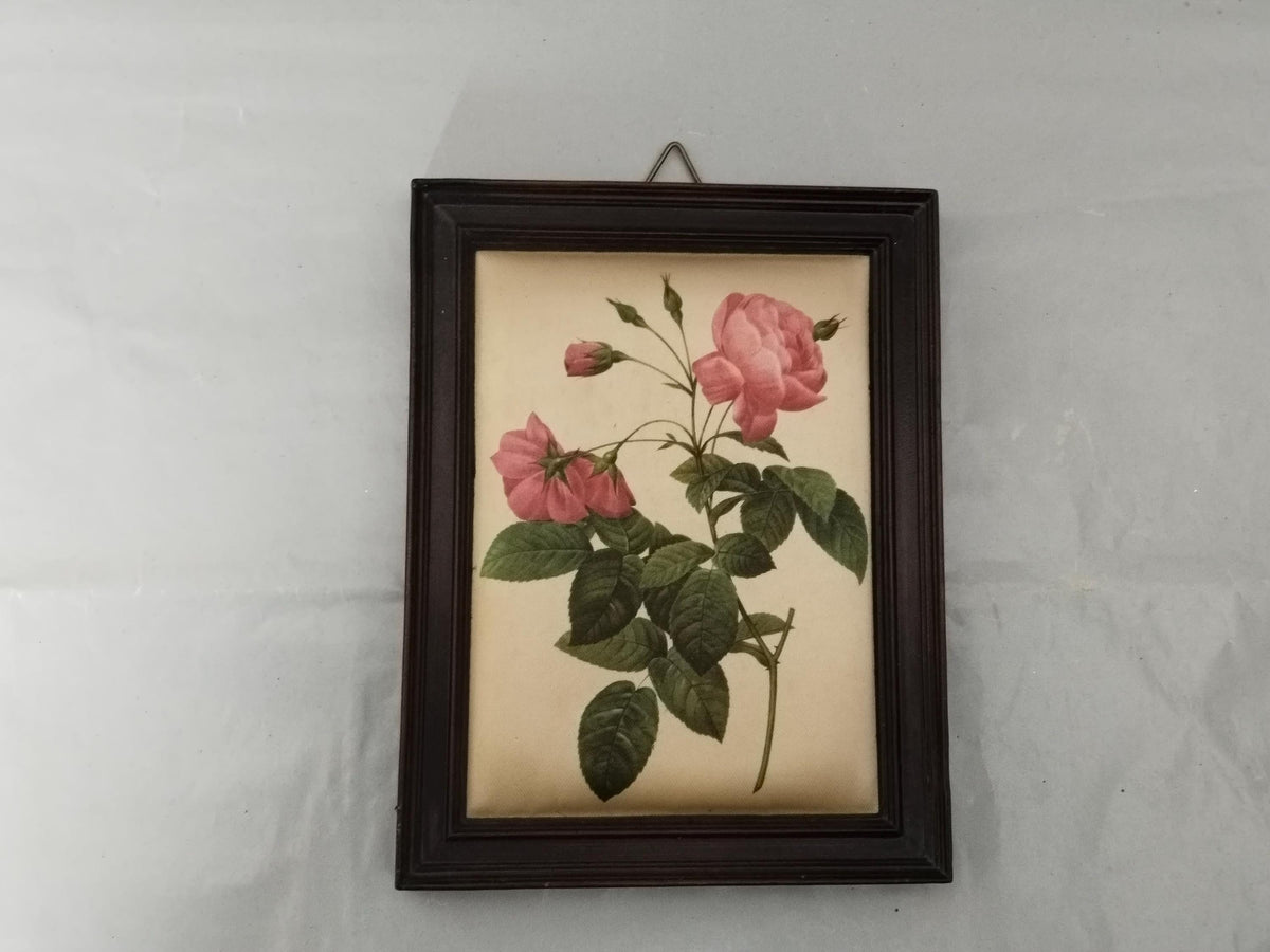 Rosenbild in Holzrahmen auf Seidenuntergrund – Gesamtansicht, Vintage Italien 1960er