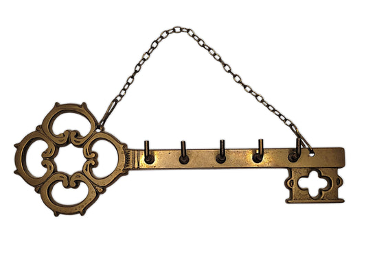 Antiker Messing-Schlüsselanhänger mit Blumenornament – Gesamtansicht, Vintage Österreich 1980er
