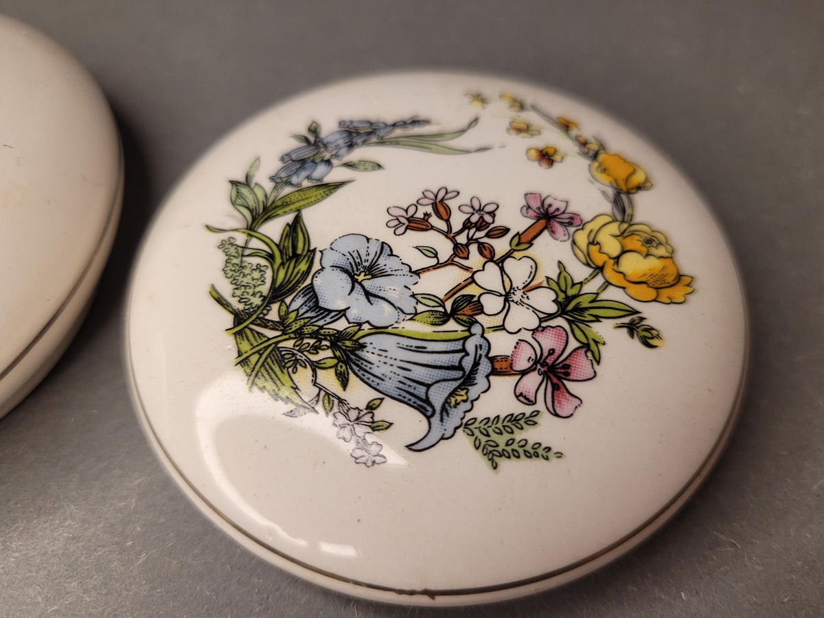 Vintage Porcelain Trinket Box with Delicate Romantic Spring Floral Design