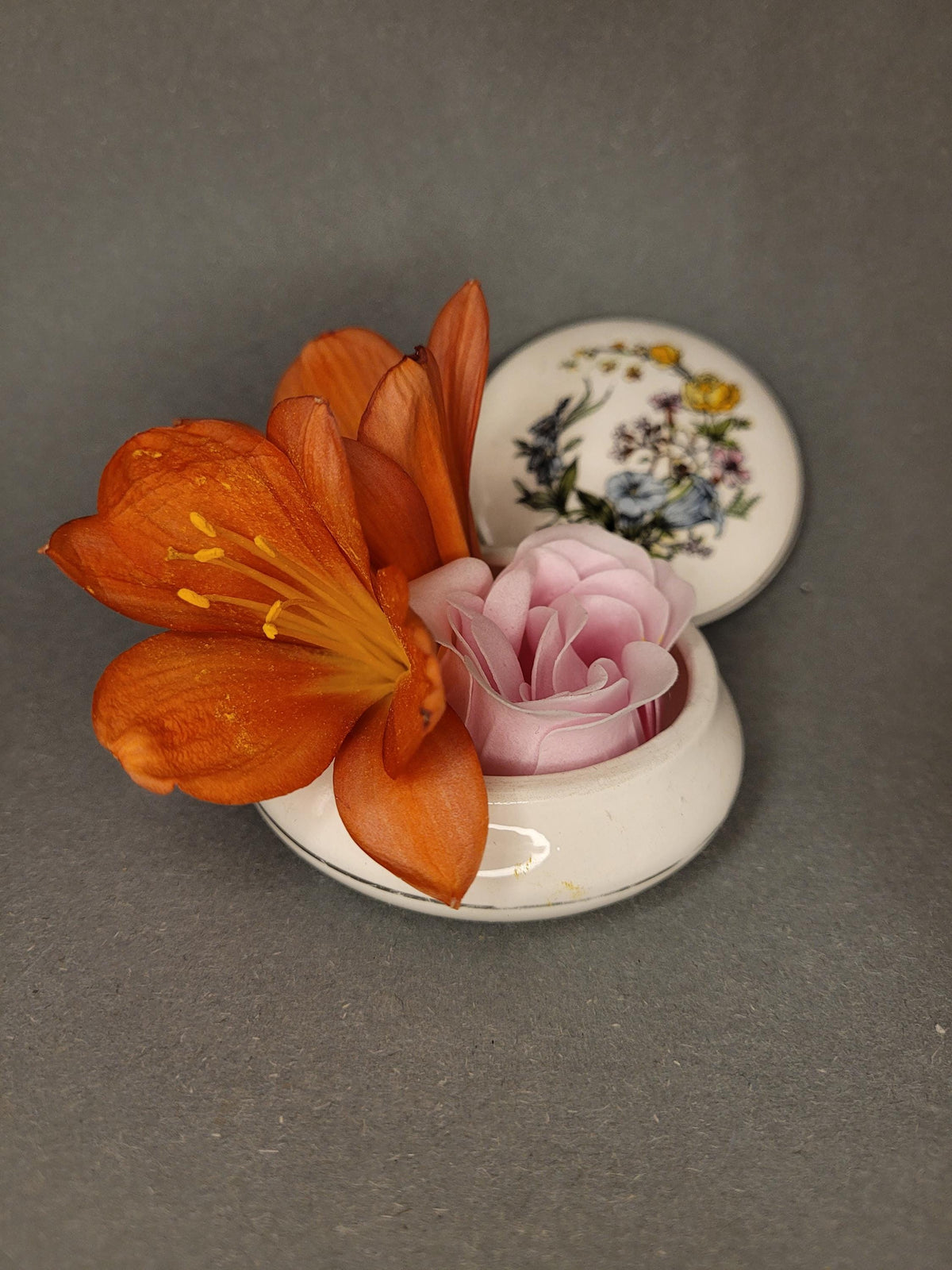 Vintage Porcelain Trinket Box with Delicate Romantic Spring Floral Design