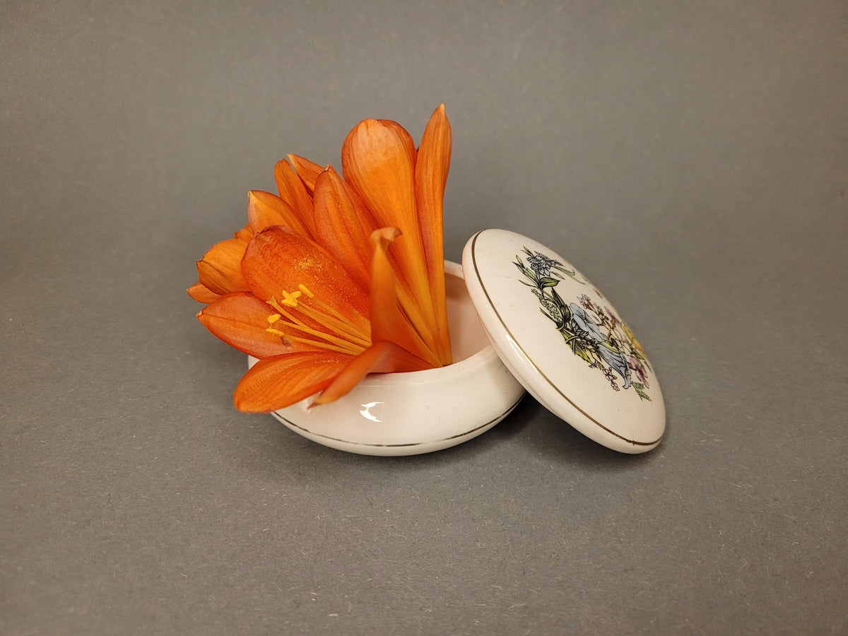 Vintage Porcelain Trinket Box with Delicate Romantic Spring Floral Design