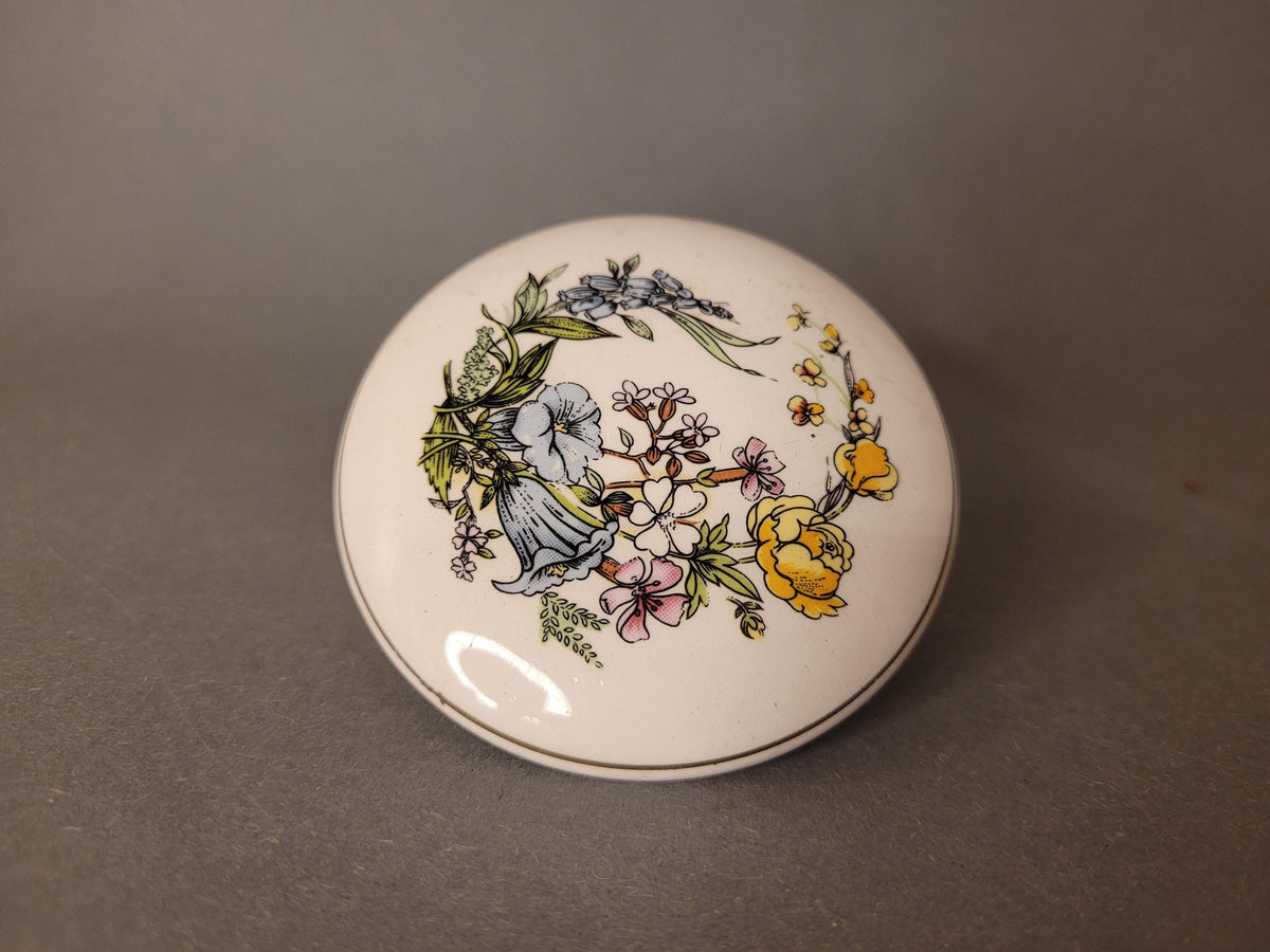 Vintage Porcelain Trinket Box with Delicate Romantic Spring Floral Design