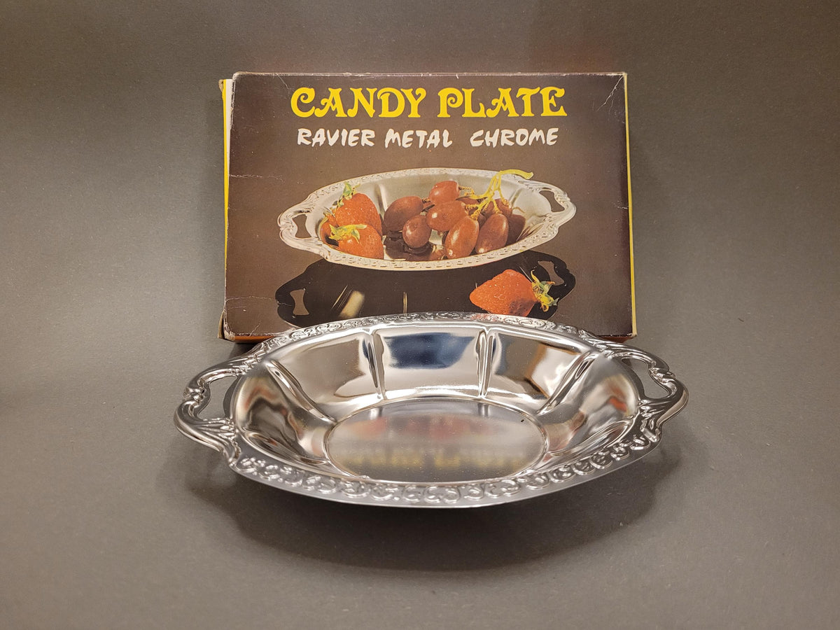 Verchromte Konfektschale mit Ornamentrand – Gesamtansicht, Vintage 1970er Jahre