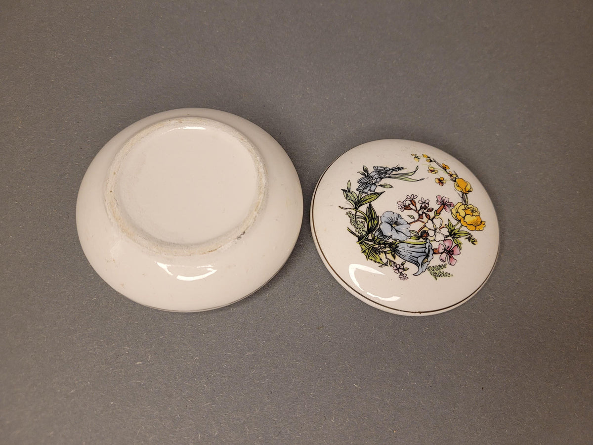 Vintage Porcelain Trinket Box with Delicate Romantic Spring Floral Design
