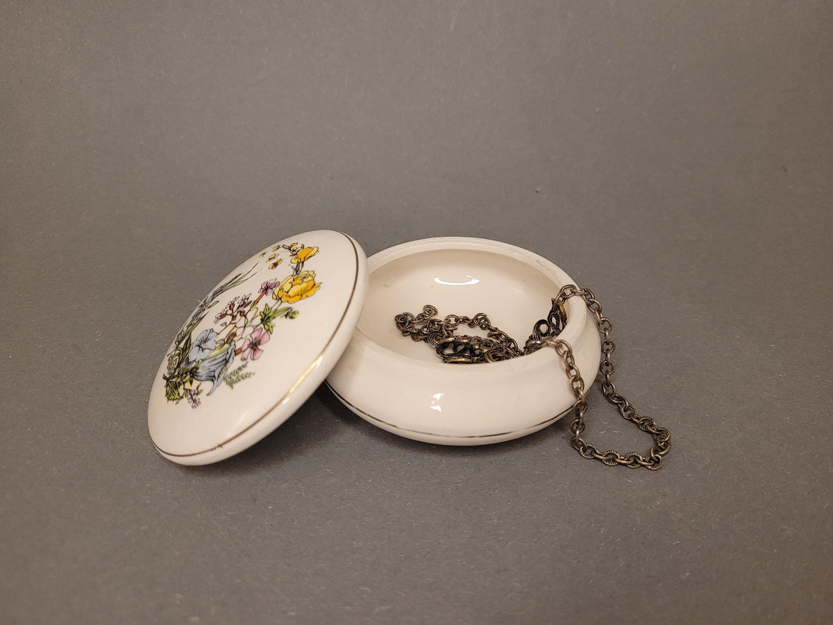 Vintage Porcelain Trinket Box with Delicate Romantic Spring Floral Design