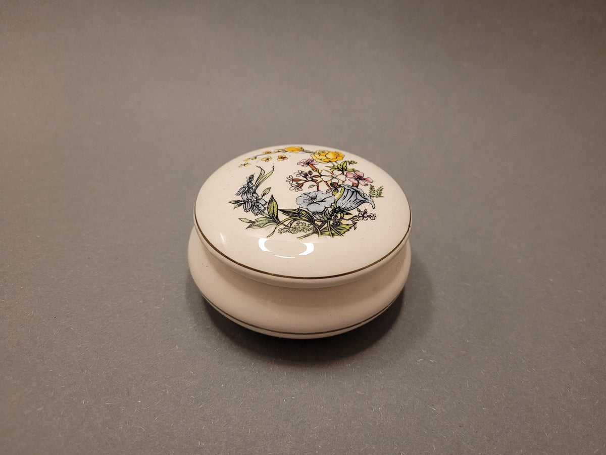 Vintage Porcelain Trinket Box with Delicate Romantic Spring Floral Design
