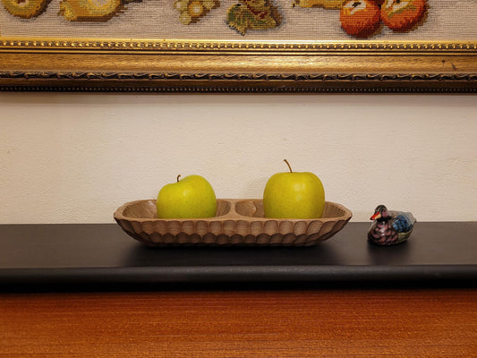Handgeschnitzte Vintage Holzschale mit zwei Fächern, 30 × 14 cm